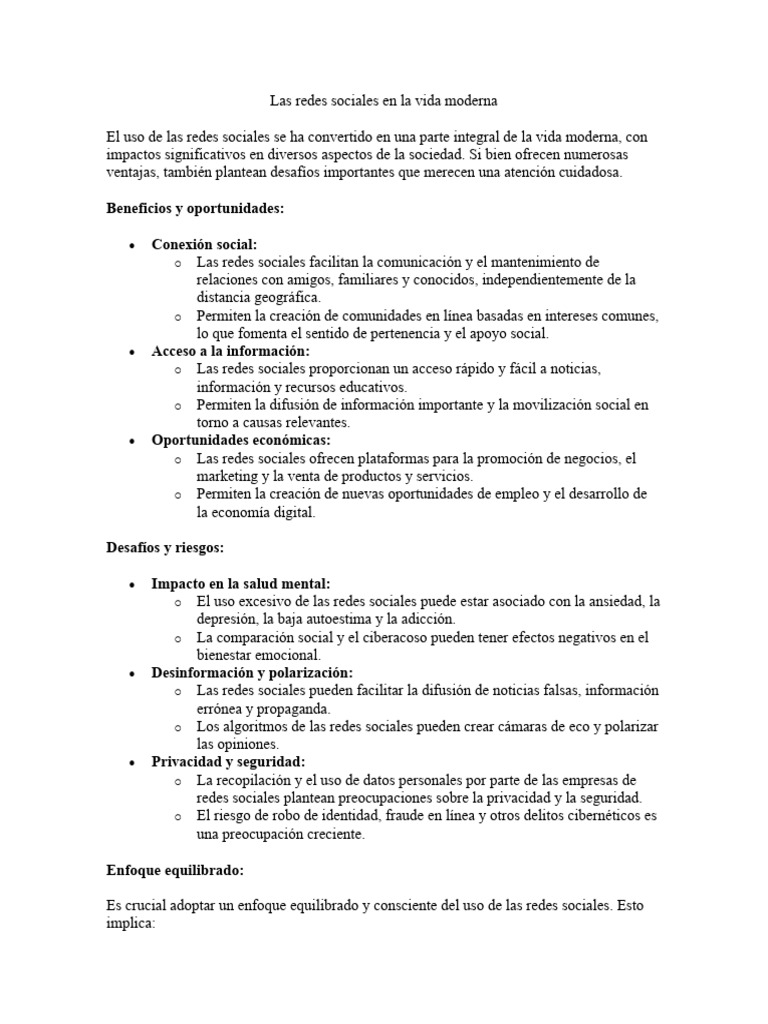 Las Redes Sociales en La Vida Moderna | PDF | Servicio de redes ...