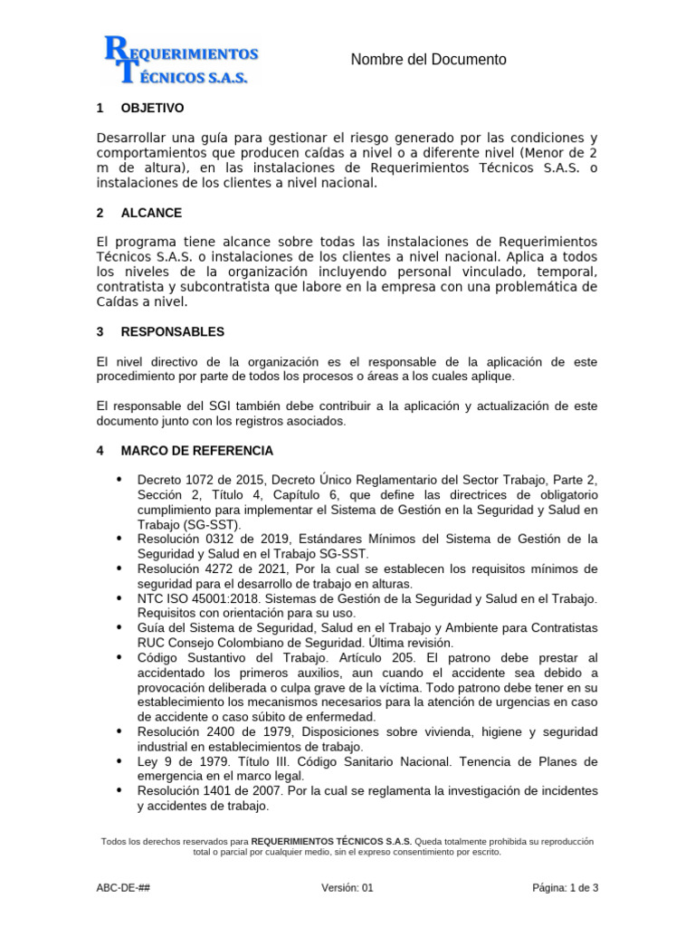 Plantilla Documentos RT v1 | PDF | Riesgo