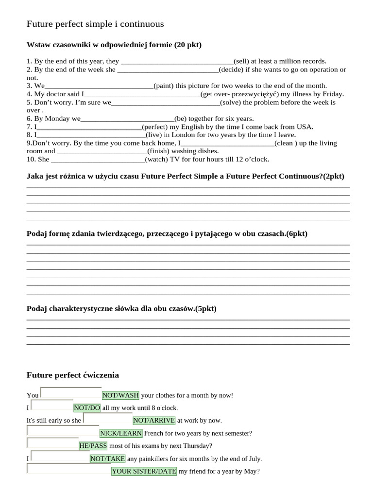 Future Perfect Simple vs Continuous Exercises | PDF