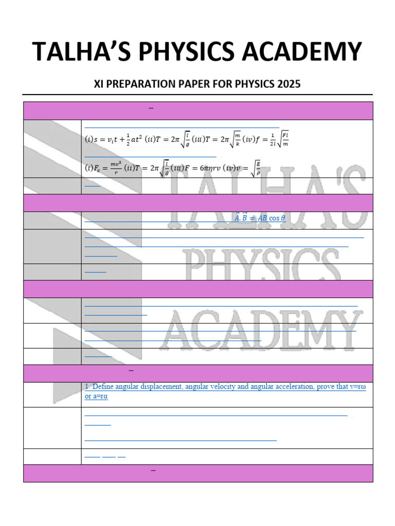 Physics XI Preparation Paper 2025 | PDF | Capacitor | Velocity