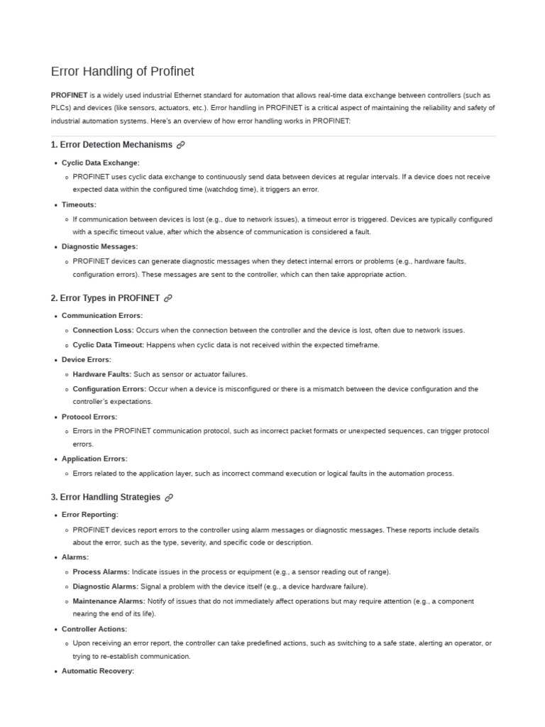 Profinet Error Handling Overview | PDF | Computer Network | Reliability ...