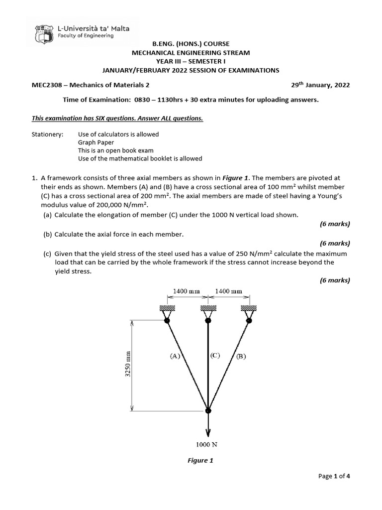 Mechanics of Materials Exam Questions | PDF | Buckling | Stress (Mechanics)