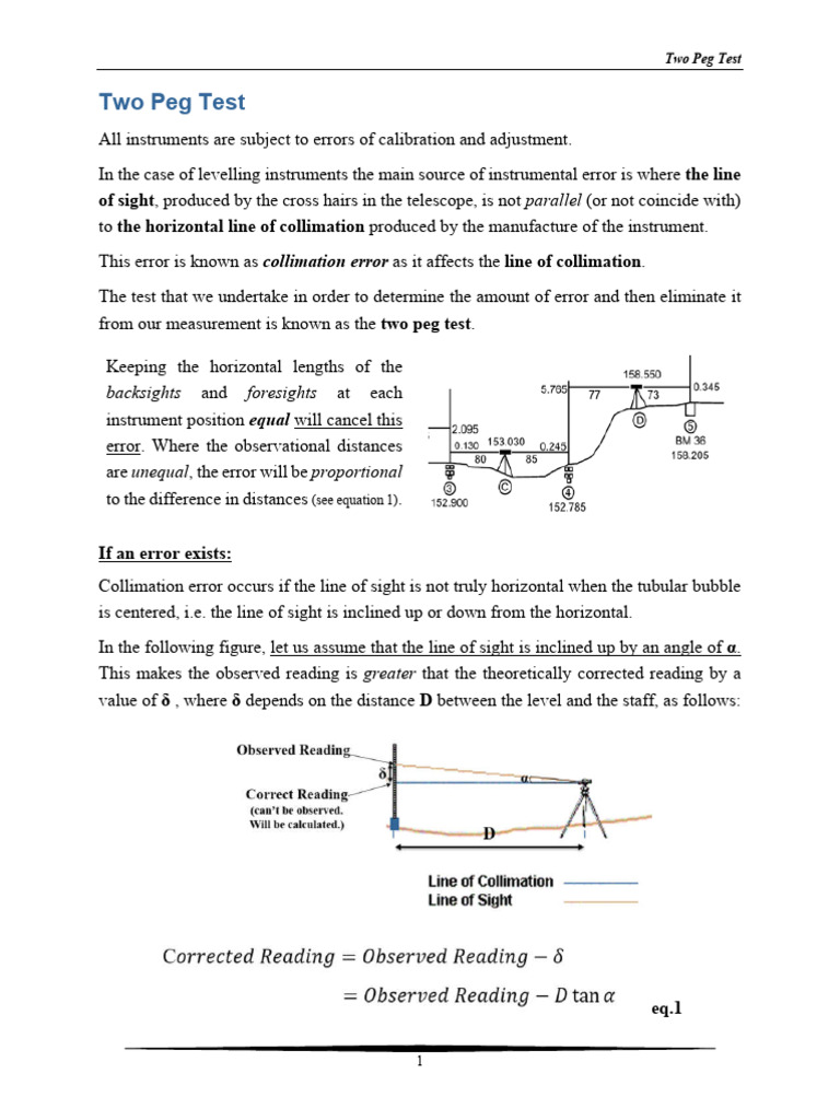 Two Peg Test for Collimation Error | PDF