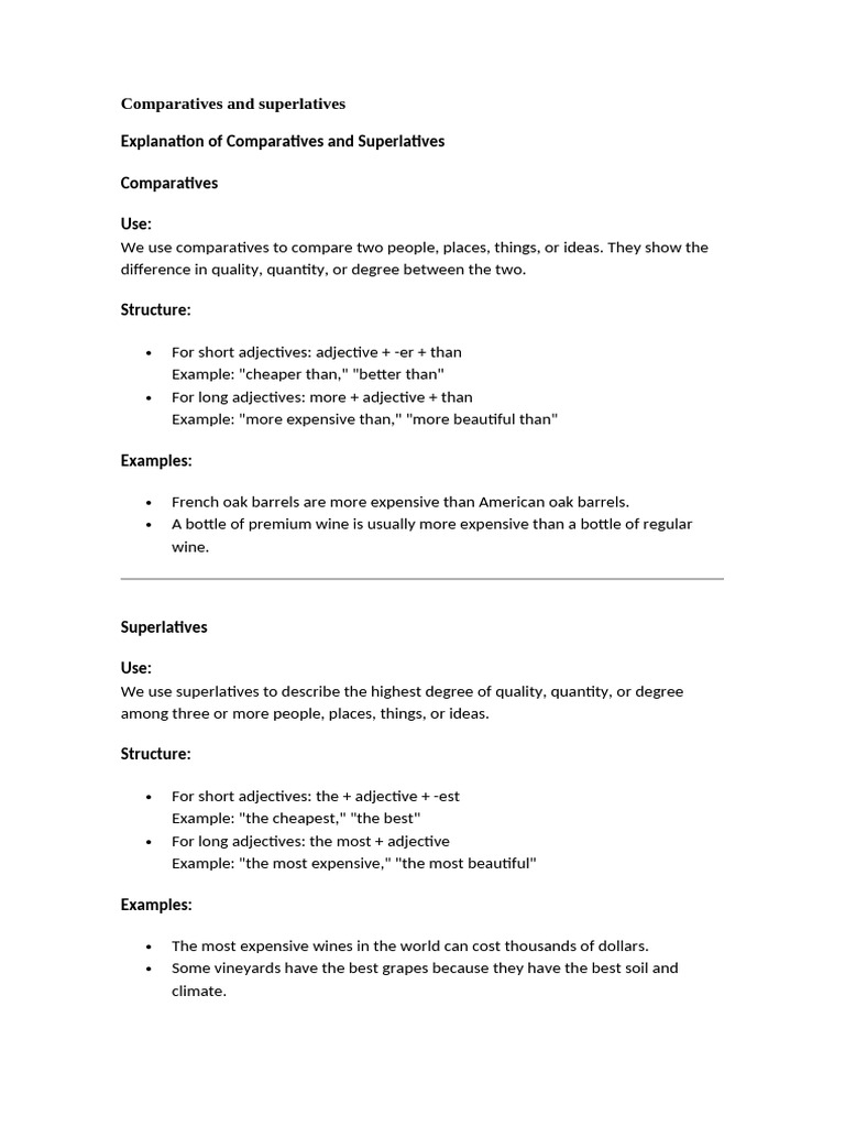 Understanding Comparatives and Superlatives | PDF | Wine | Mindfulness