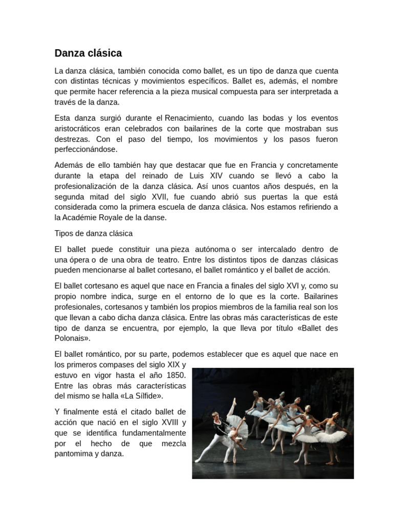 Tipos de danza clásica y moderna | PDF | Las artes escénicas | Bailes