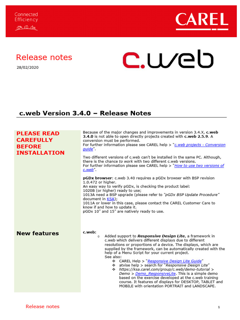 c.web 3.4.0 Release Notes Summary | PDF | Software | Computing