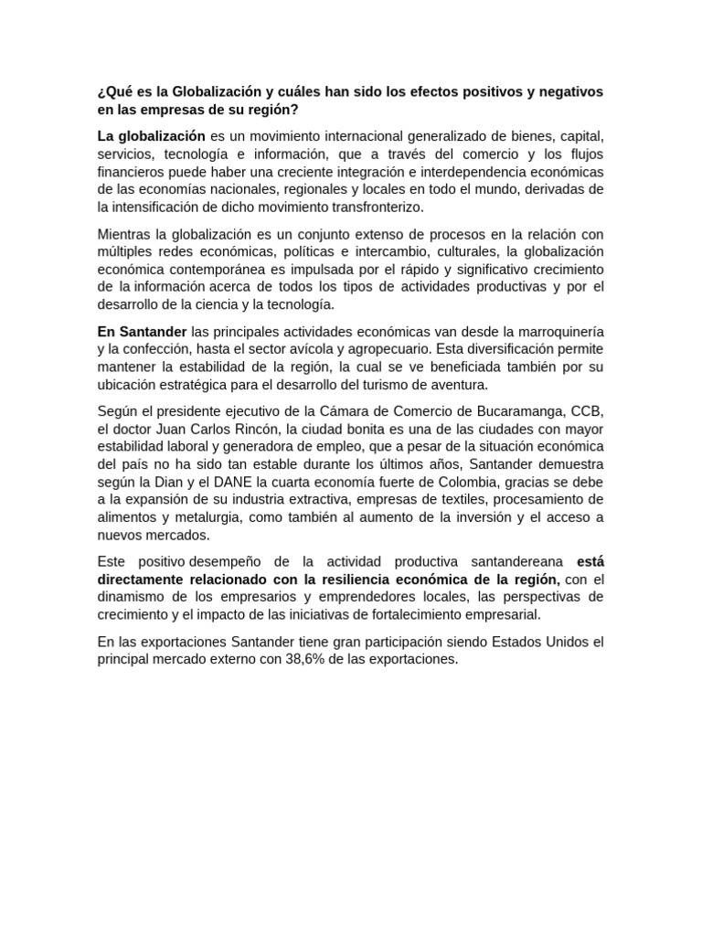 Efectos de la Globalización en Santander | PDF | Globalización | Comercio