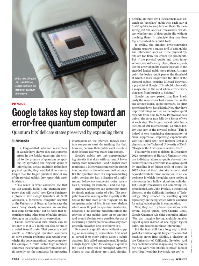 Google Advances Quantum Error Correction | PDF | Avian Influenza ...