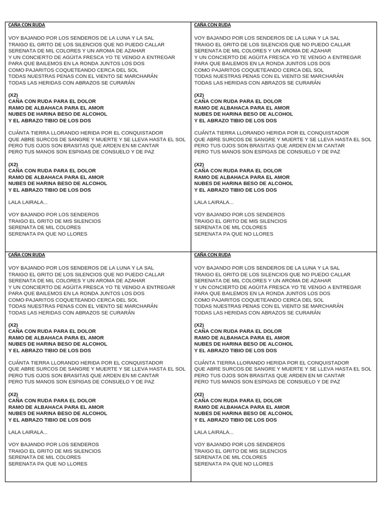 Caña con Ruda: Letras y Frases | PDF