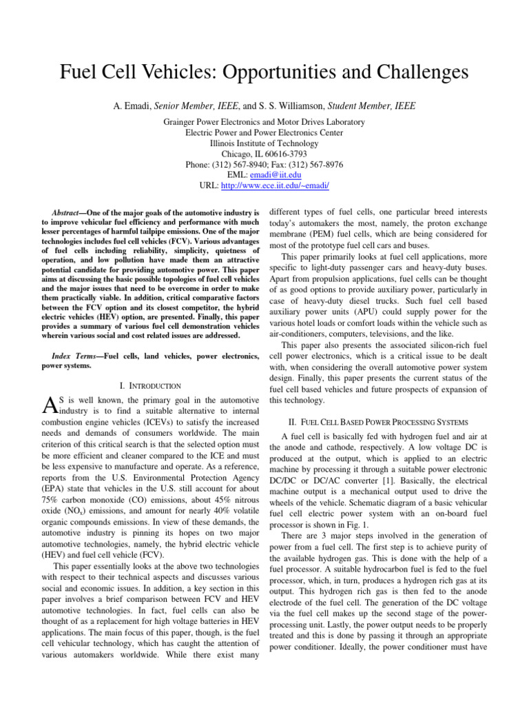 Fuel Cell Vehicles: Challenges & Prospects | PDF | Hybrid Vehicle ...
