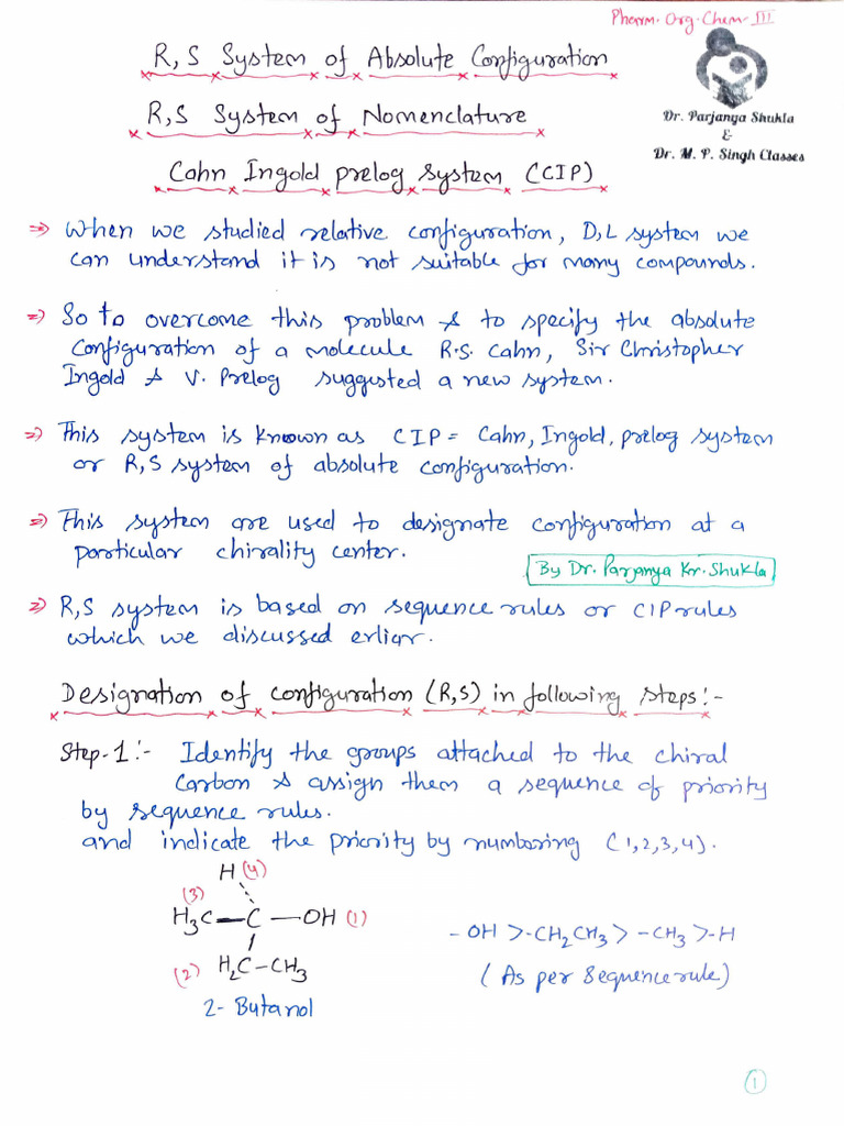 R,S Configuration in Chiral Molecules | PDF | Organic Chemistry | Chemistry