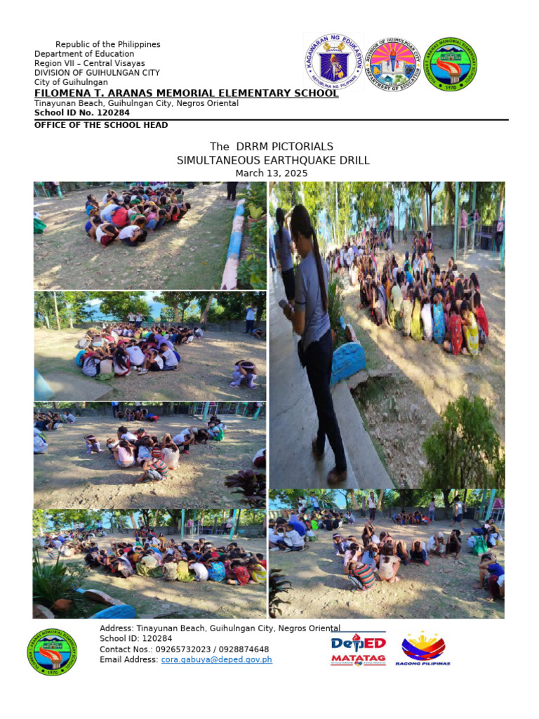 DRRM Earthquake Drill at Filomena School | PDF