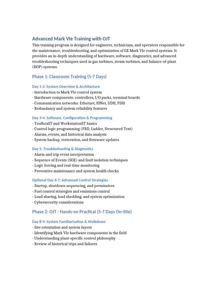 Advanced GE Mark VIe Training Program | PDF | Troubleshooting ...