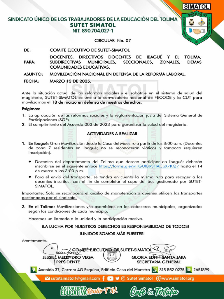 07.-Circular 07 Marzo 13 de 2025 | PDF