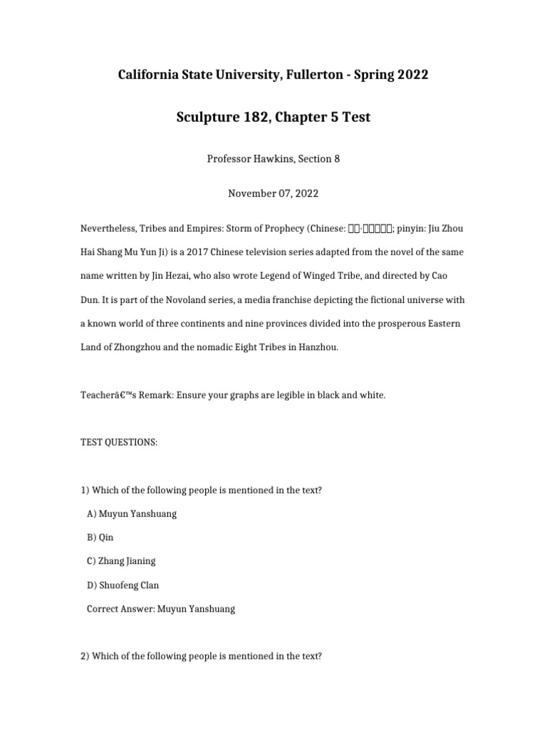 Sculpture 182 Chapter 5 Test | PDF