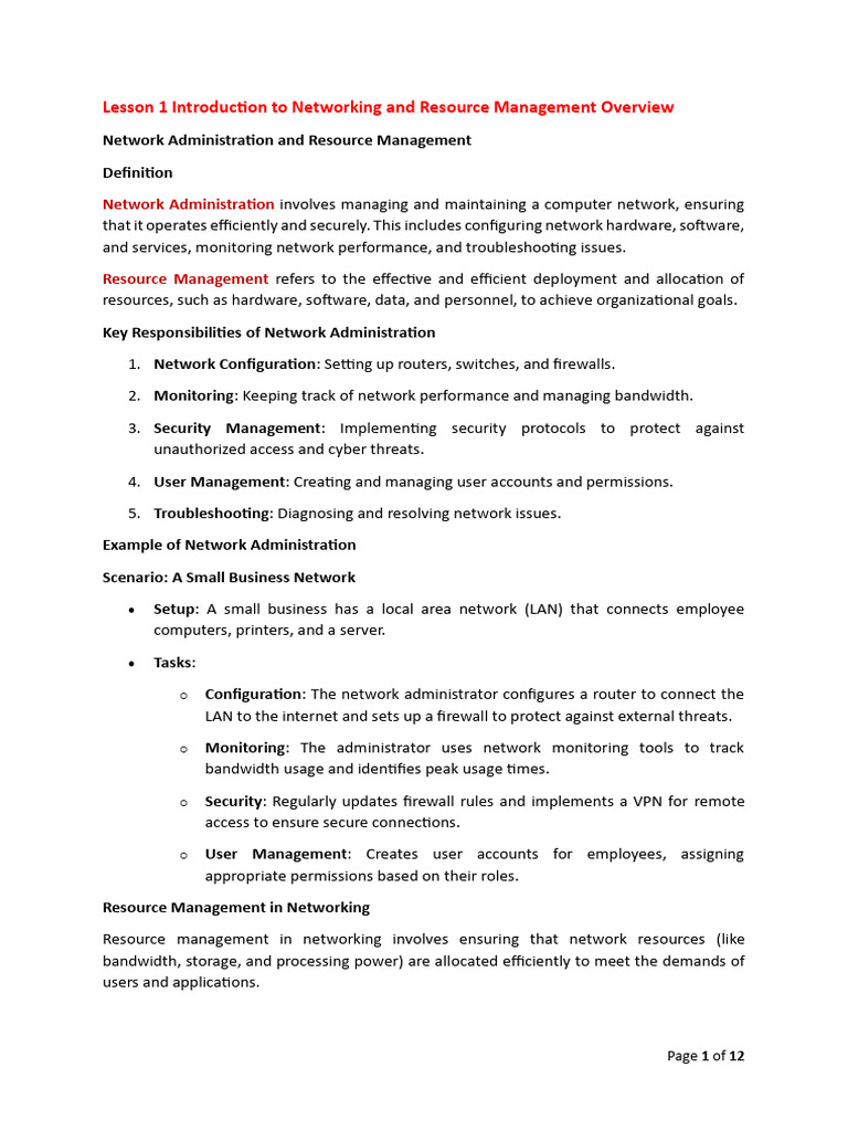 Networking and Resource Management Guide | PDF | Computer Network | Osi ...