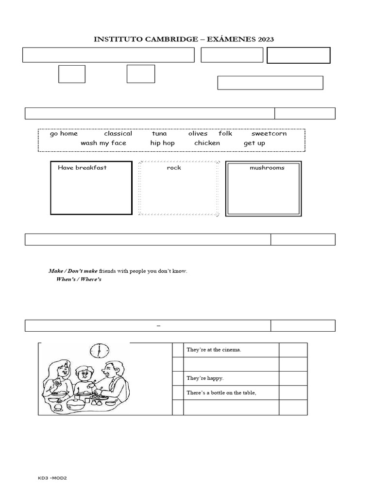 Cambridge Exams 2023: Kids 3 Mod 2 Test | PDF
