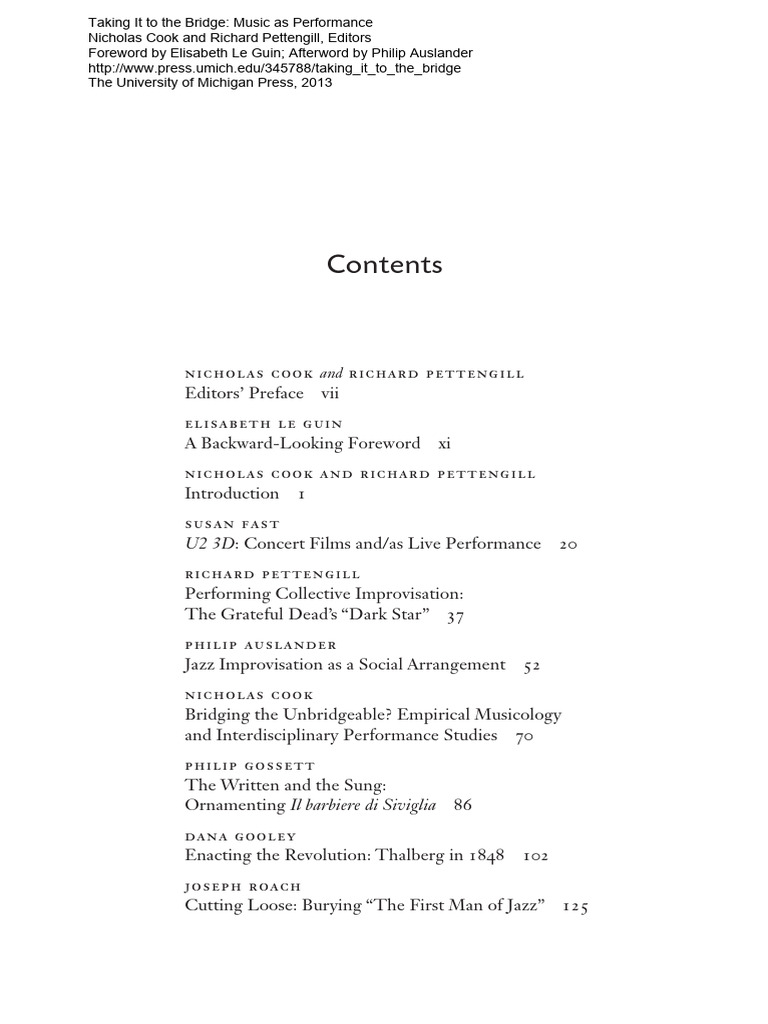 music as performance-toc | PDF | Musicology | Performing Arts