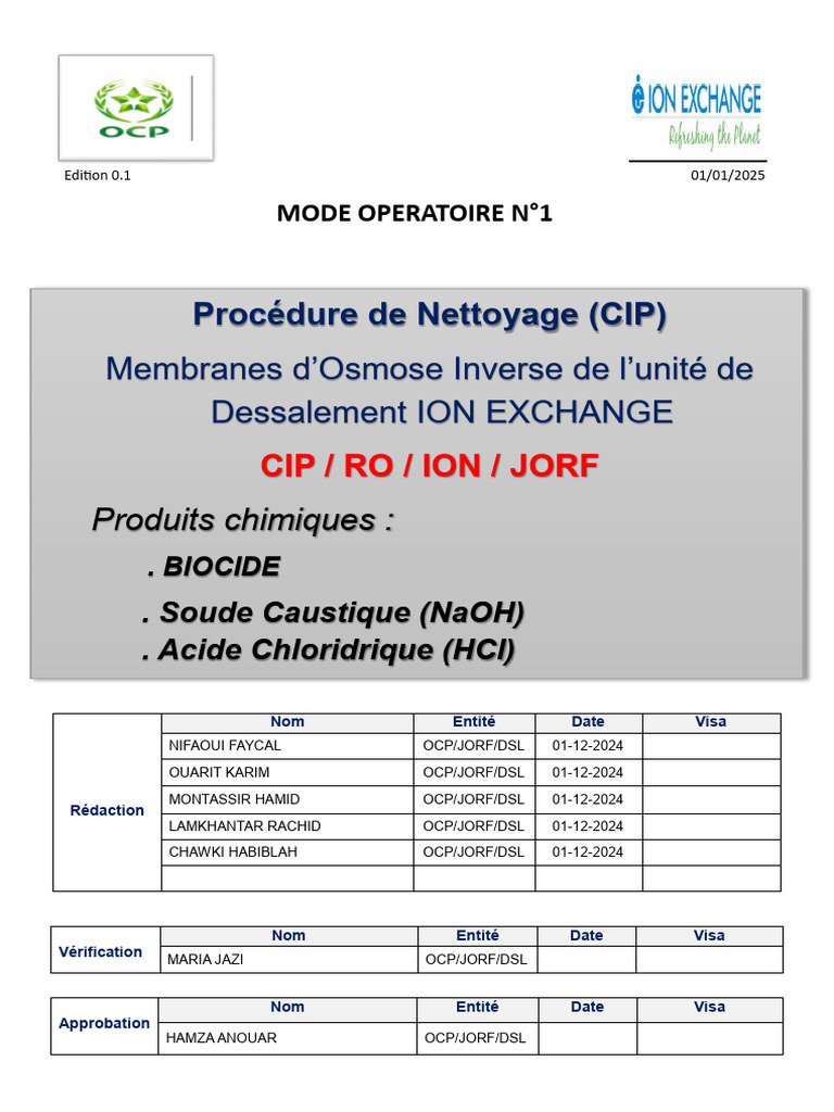 Nettoyage CIP des Membranes RO | PDF | Acide chlorhydrique | Hydroxyde ...