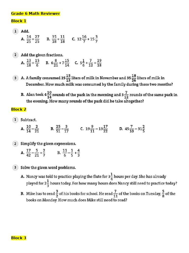 Grade 6 Math Reviewer Pdf