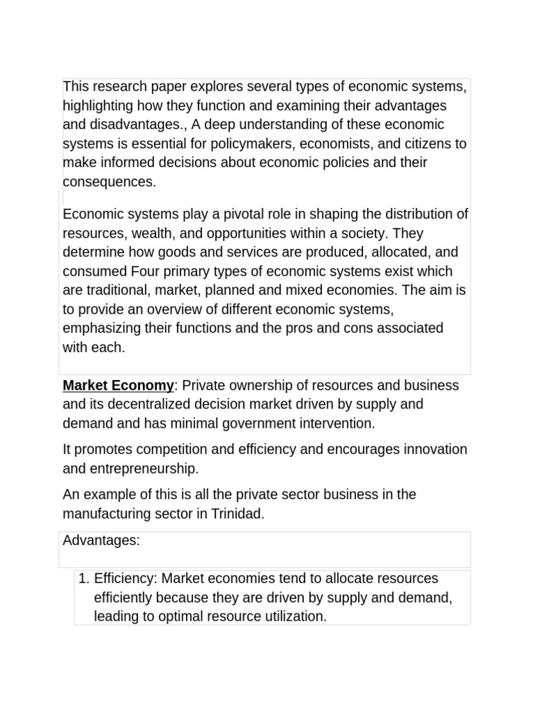 Research Paper On Economic Systems | PDF | Market Economy | Economics