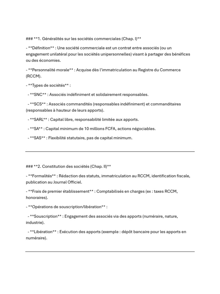 Guide sur les sociétés commerciales et leur gestion | PDF | Capitaux ...