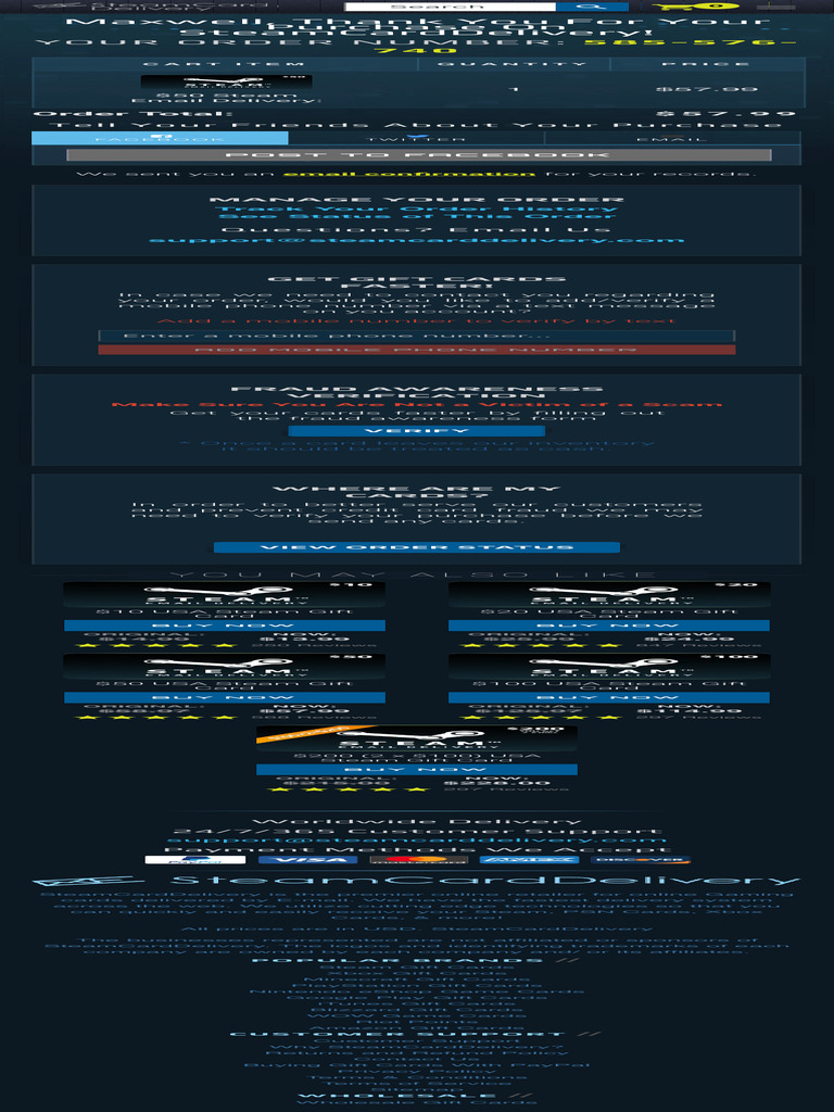 Order Confirmation for Steam Gift Card | PDF | Gift Card