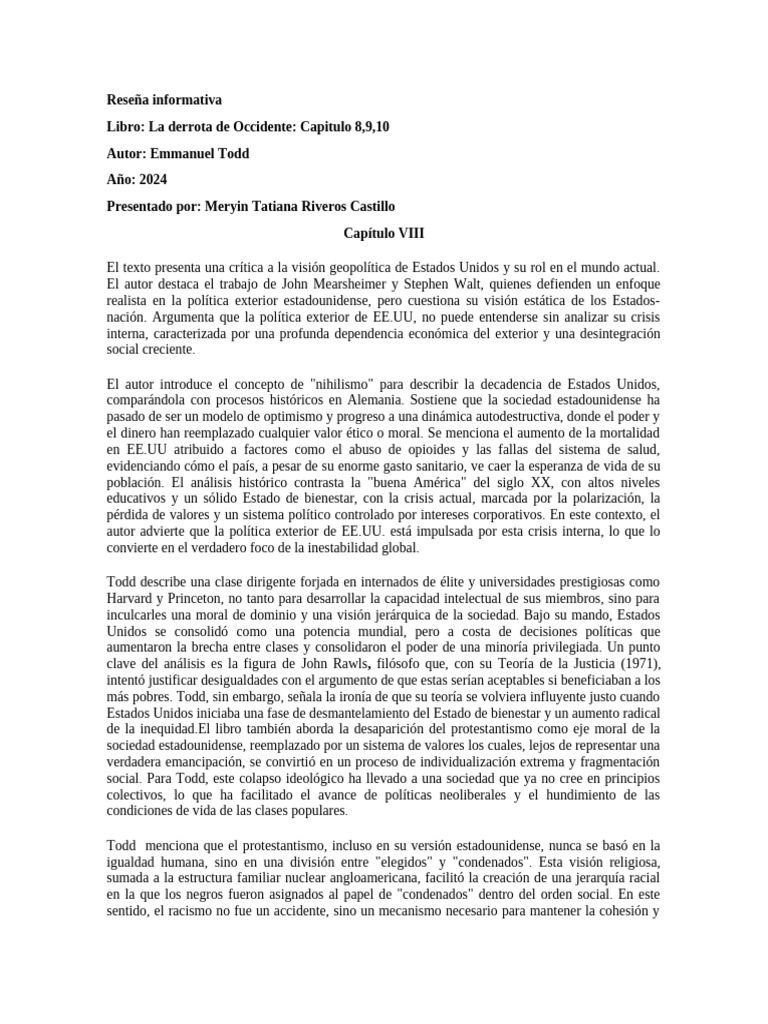 Reseña Informativa Emmanuel Todd | PDF | Racismo | Discriminación y ...