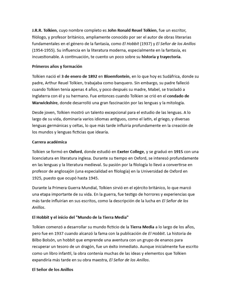 JRR Tolkien | PDF | J. R. R. Tolkien | Tierra Media