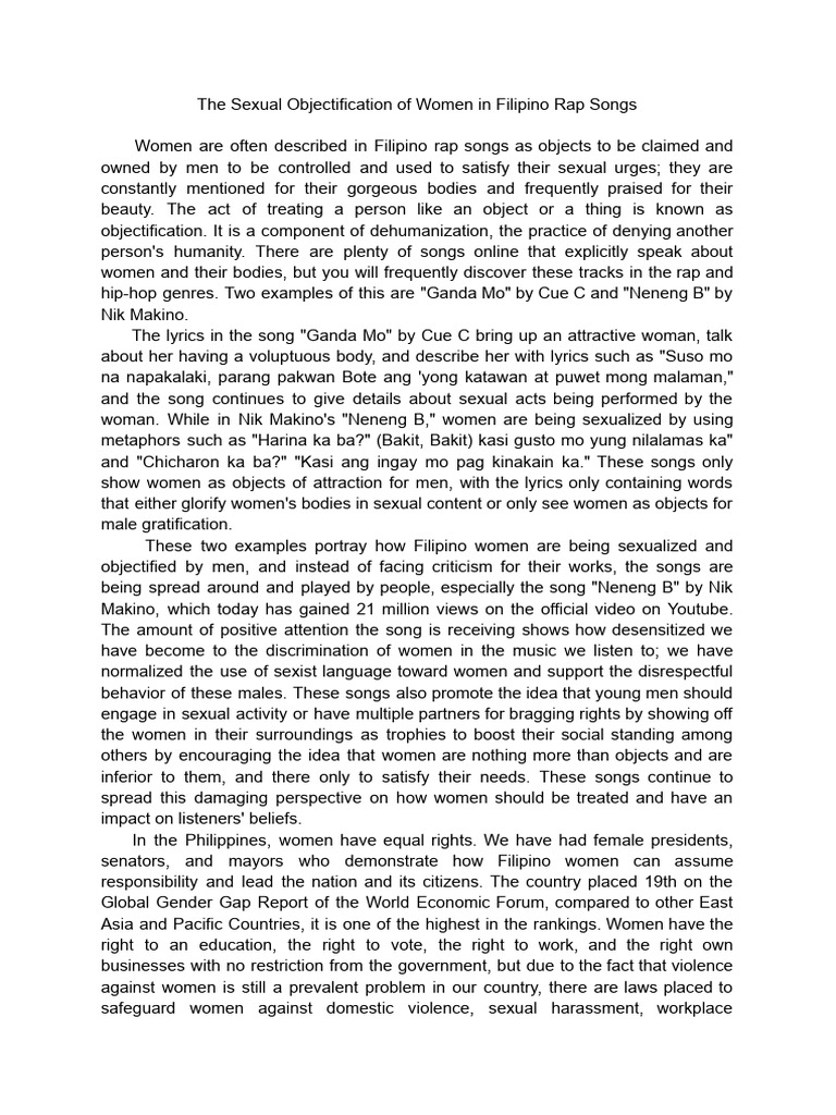 Objectification of Women in Filipino Rap | PDF | Sexism | Discrimination