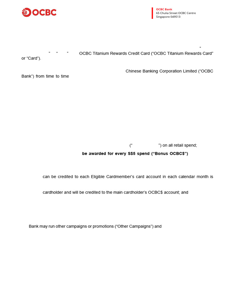 OCBC Titanium Rewards Card Terms | PDF | Banks | Payments