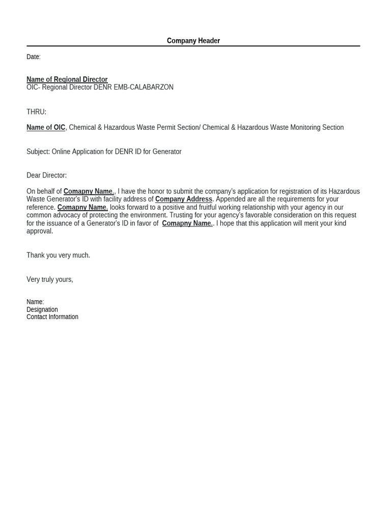 DENR ID Application for Hazardous Waste | PDF