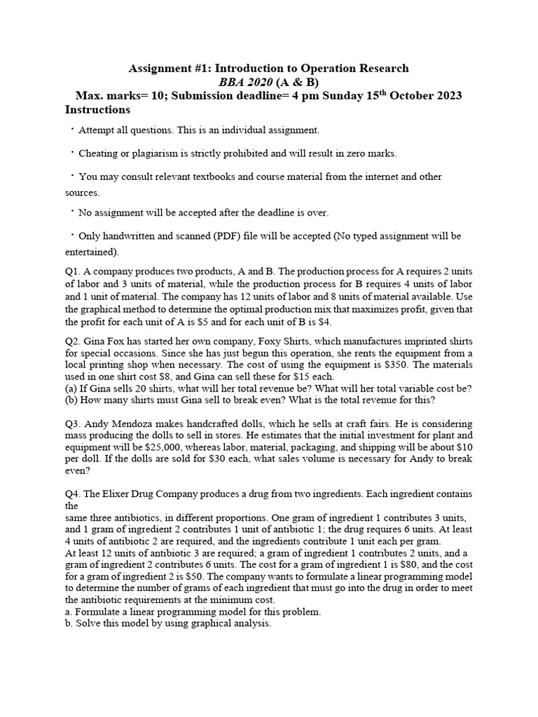 Operations Research Assignment Overview | PDF | Applied Mathematics