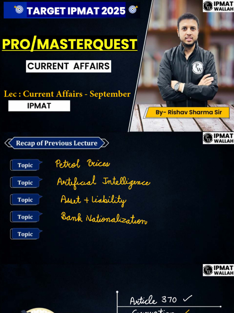 Current Affairs - Current Affairs - September Class Notes - IPMAT Pro ...