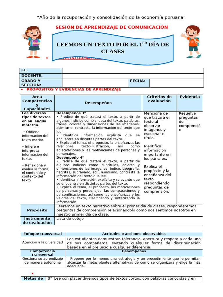 Primer Día de Clases: Actividades y Reflexiones | PDF | Aprendizaje
