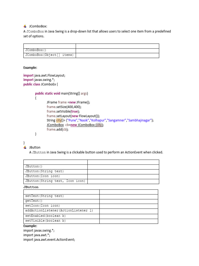 Swing and Advanced Swing Components | PDF | Constructor (Object ...