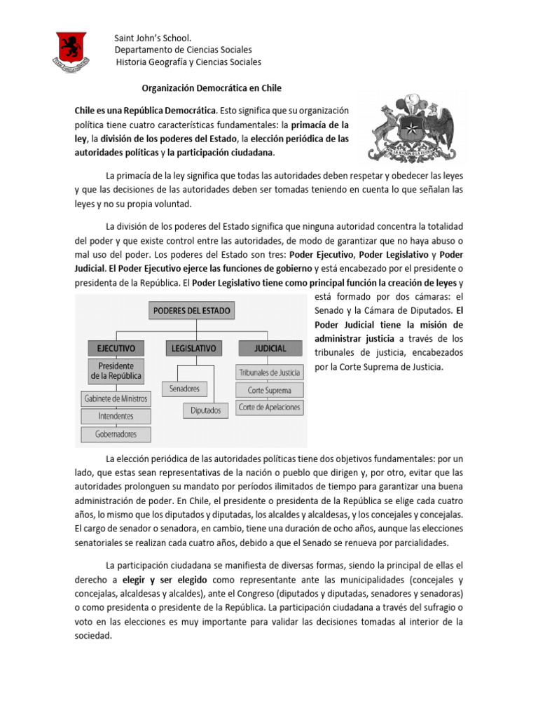Organización Democrática en Chile | PDF | Separación de poderes ...