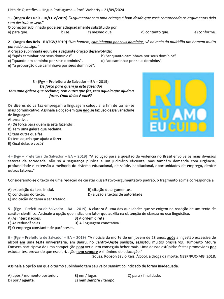 Questões de Língua Portuguesa para Concursos | PDF