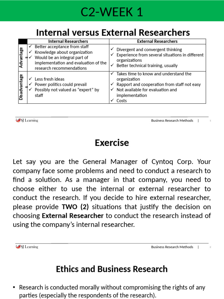 Internal vs External Researchers in Business | PDF | Methodology ...