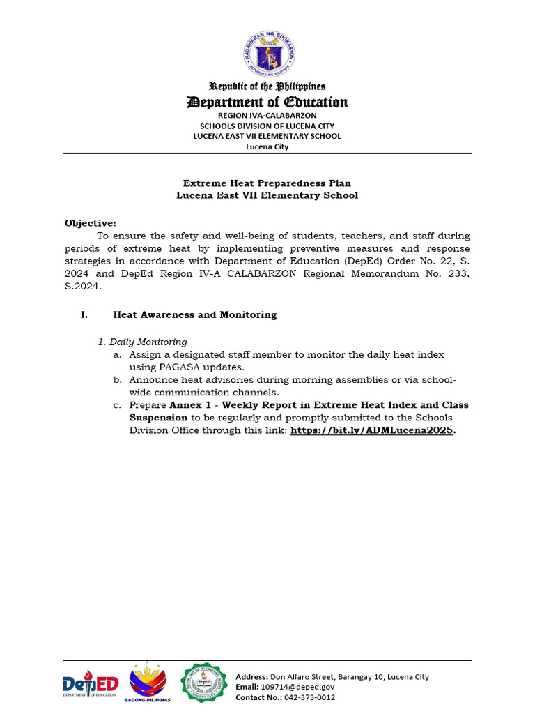 Extreme Heat Preparedness Plan for Schools | PDF | Emergency Management ...