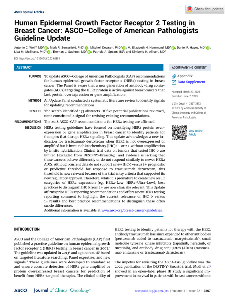 Wolff Et Al 2023 Human Epidermal Growth Factor Receptor 2 Testing in ...
