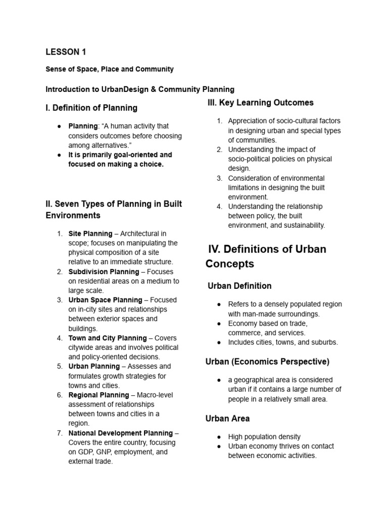 Planning Miterm Exam Reviewer Lesson 1 | PDF | Urban Design | Urban ...