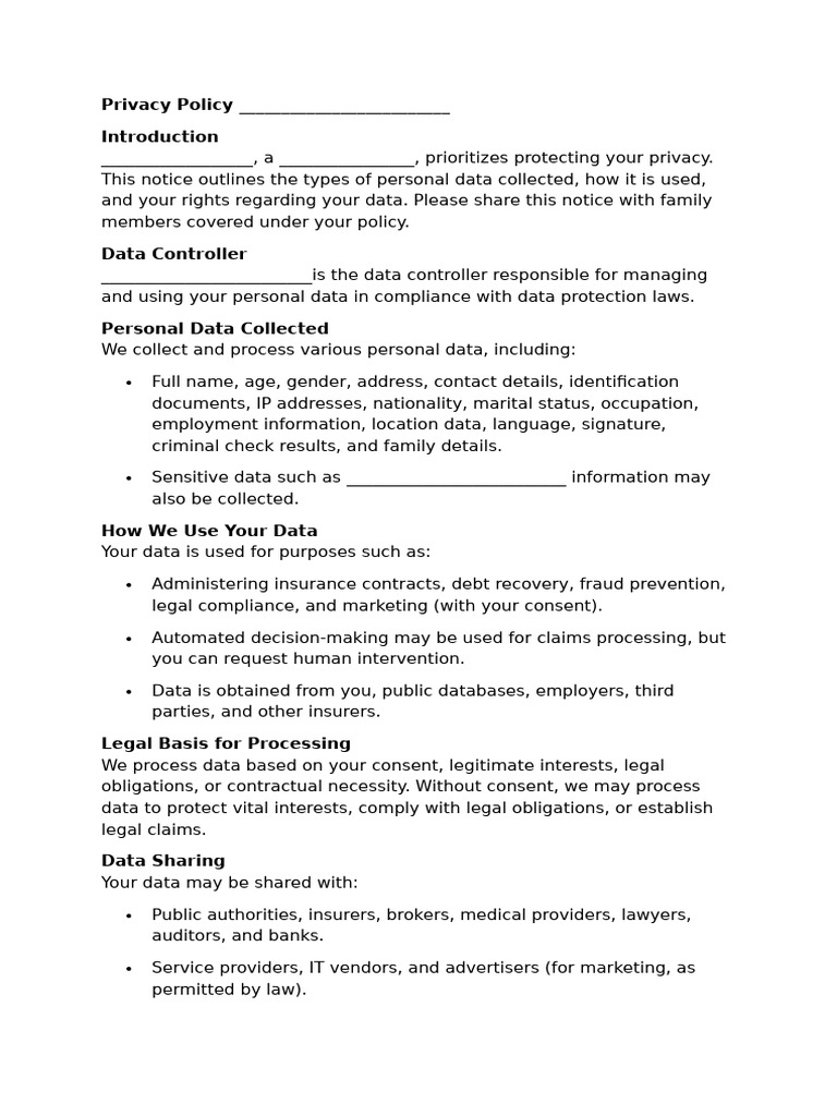 Privacy Policy Template | PDF