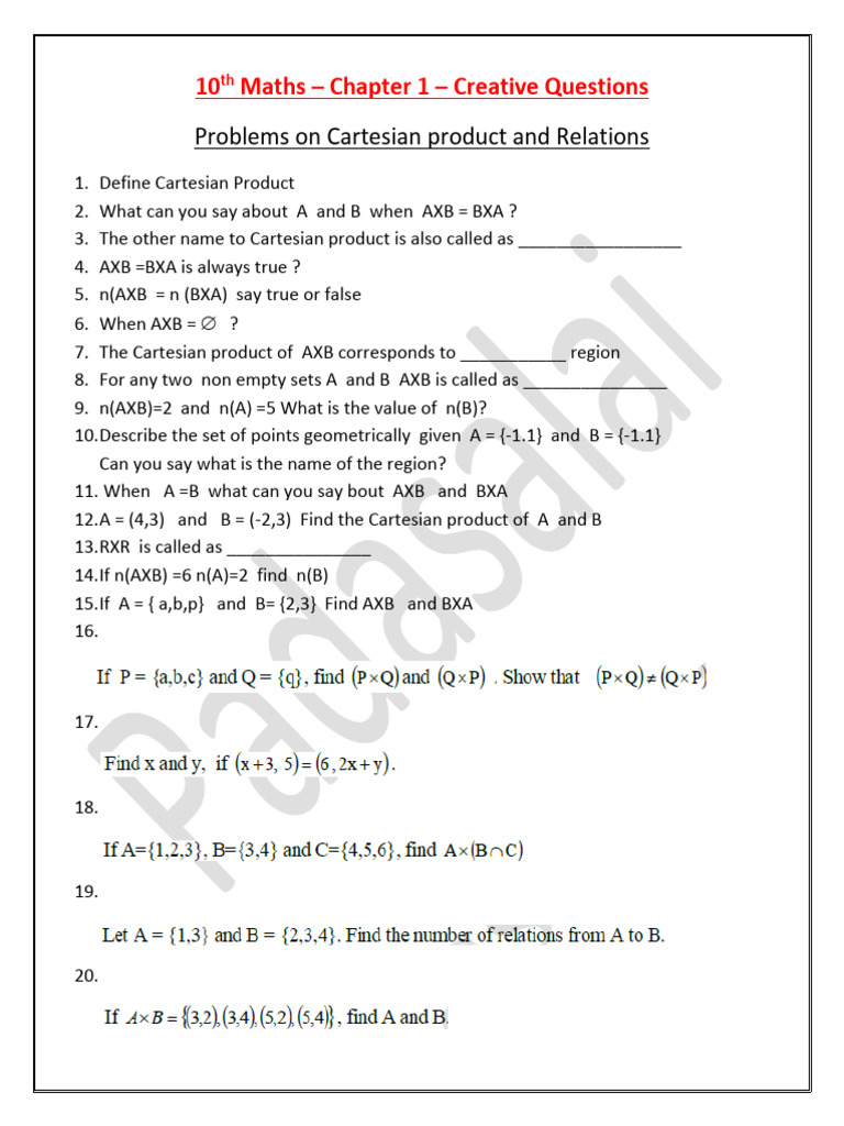 10th Maths Chapter 1 Creative Questions English Medium | PDF