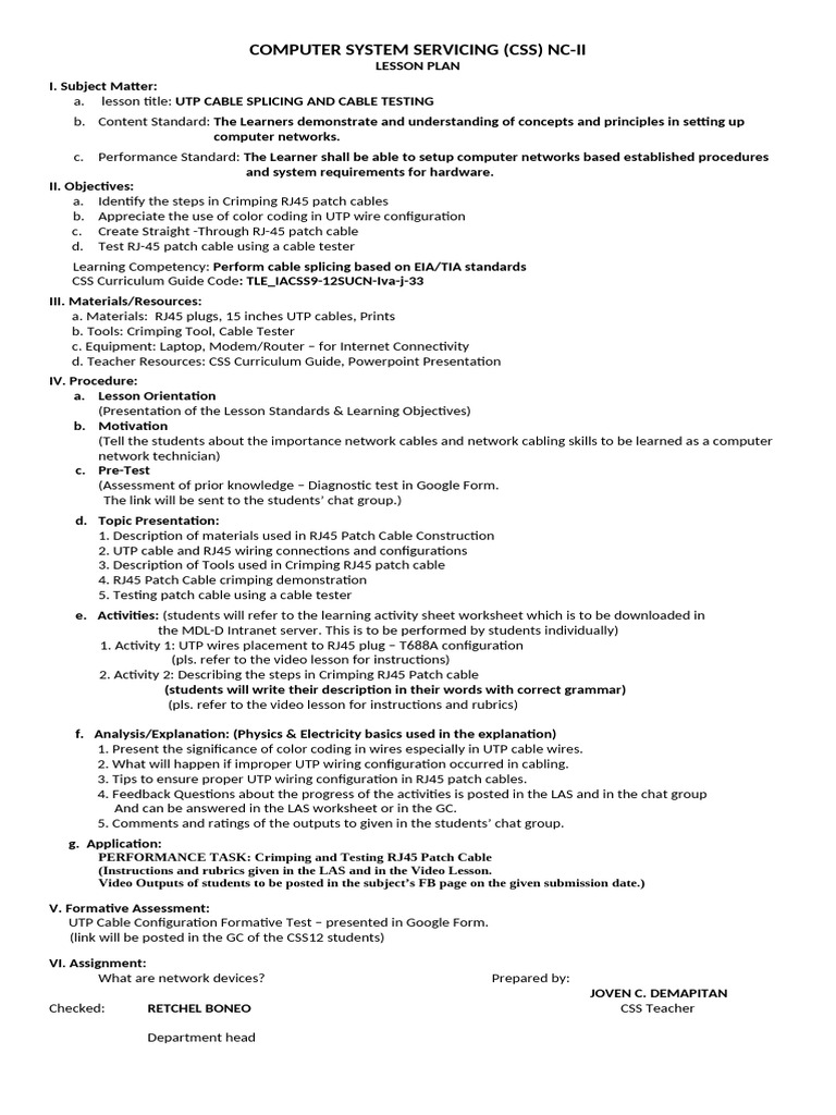Computer System Servicing Lesson Sample | PDF | Computer Network | Learning