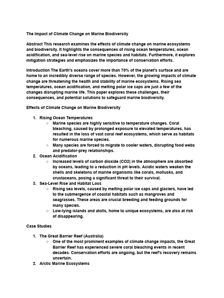 Climate Change Effects on Marine Life | PDF | Oceans | Climate Change