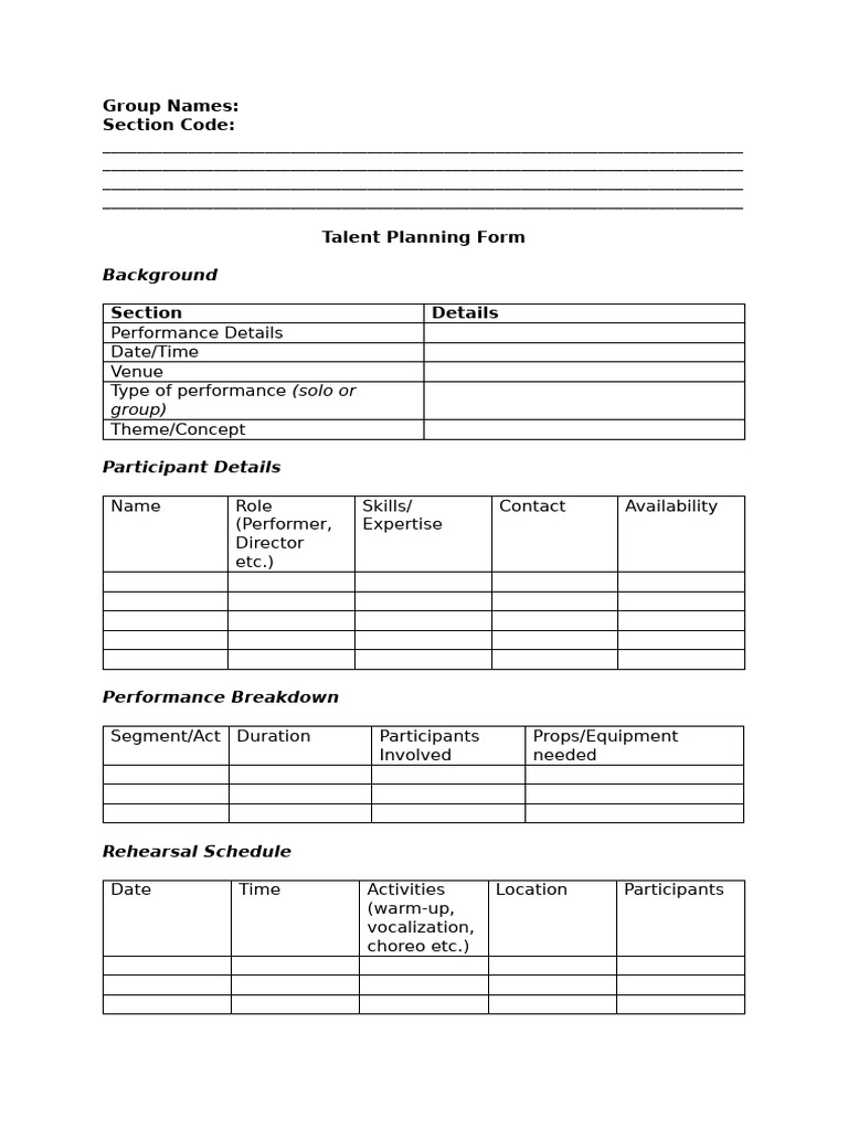 Talent Planning Form Template | PDF