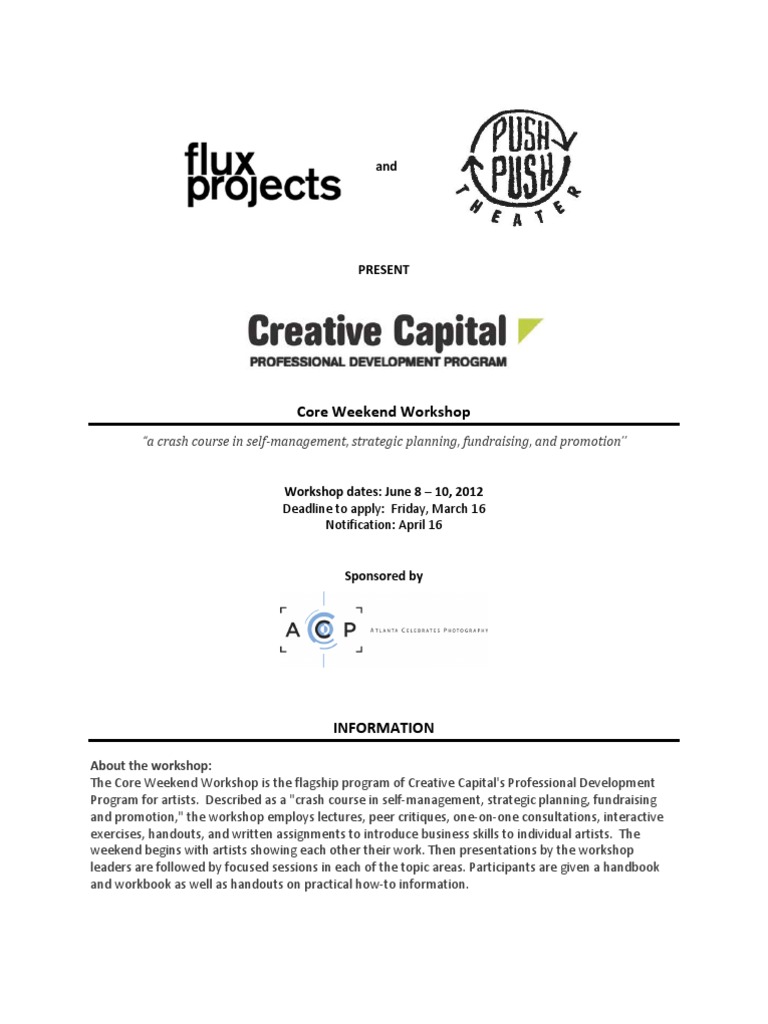 Creative Capital Workshop Information and Application | PDF ...