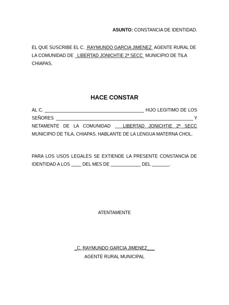 Constancia De Identidad Pdf 