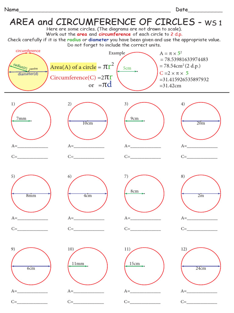 Calculate Circle Area & Circumference | PDF | Pi | Elementary Geometry
